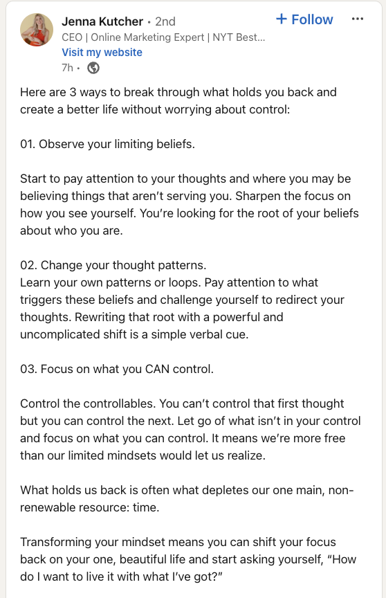 example of linkedin value add post